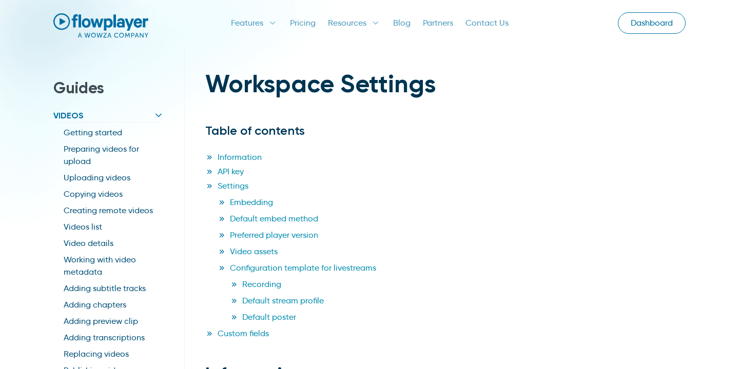 Workspace settings | Flowplayer