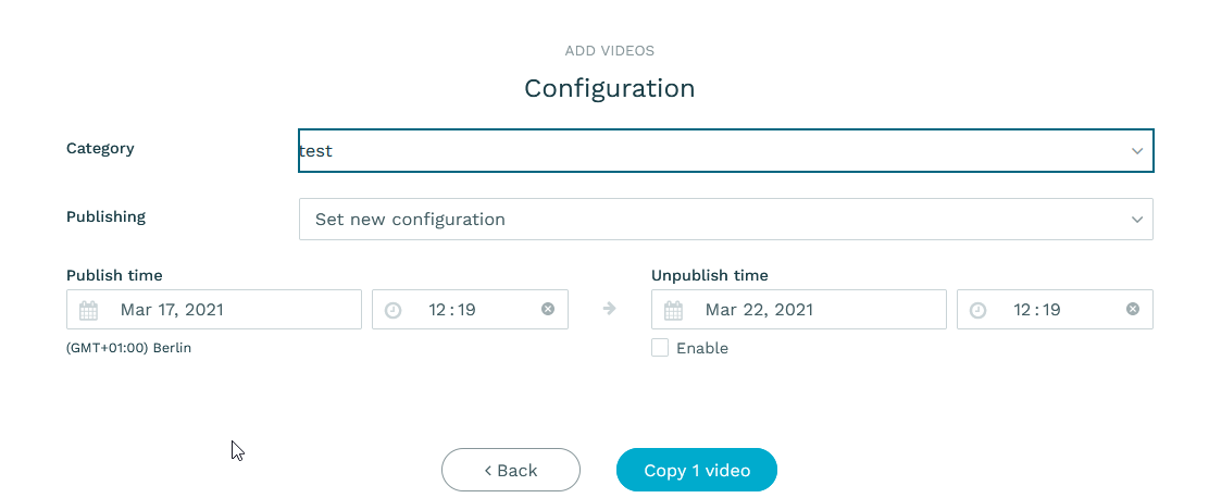 Set publishing options on copy