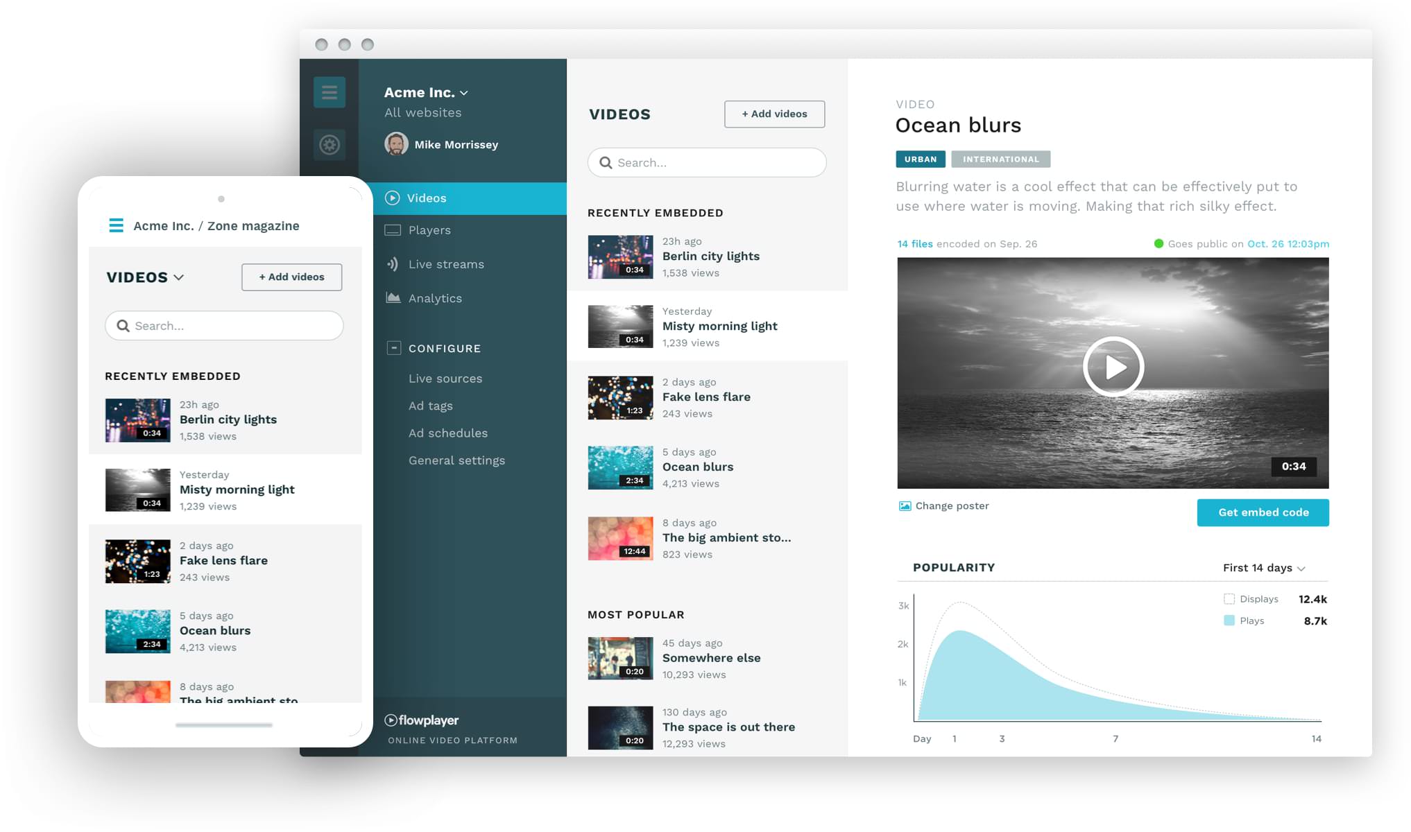 Flowplayer admin user interface in action